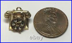 Vintage 14k Yellow Gold Old Rotary Phone Charm House Phone Antique Style