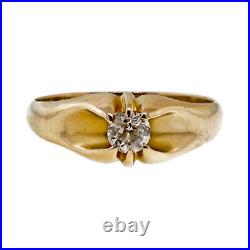 Vintage 1900 Mens Old Mine Cut Diamond Ring 14k Yellow Gold Belcher Style