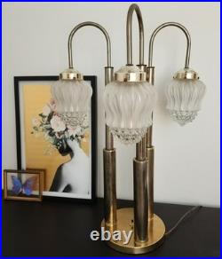 Vintage 1970's Hollywood Regency 3-Arm Waterfall Lamp Frosted Glass Shades 31