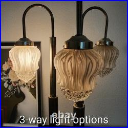 Vintage 1970's Hollywood Regency 3-Arm Waterfall Lamp Frosted Glass Shades 31