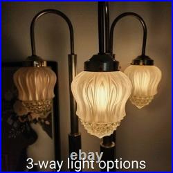Vintage 1970's Hollywood Regency 3-Arm Waterfall Lamp Frosted Glass Shades 31