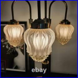 Vintage 1970's Hollywood Regency 3-Arm Waterfall Lamp Frosted Glass Shades 31