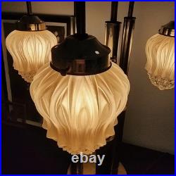 Vintage 1970's Hollywood Regency 3-Arm Waterfall Lamp Frosted Glass Shades 31