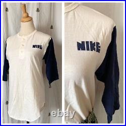 Vintage 1970s Nike T Shirt, Authentic Baseball Henley Small Medium Block Letter