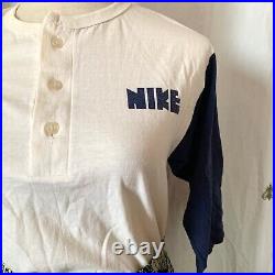 Vintage 1970s Nike T Shirt, Authentic Baseball Henley Small Medium Block Letter