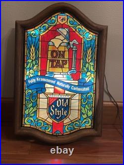 Vintage 1979 Old Style Beer Stained Glass Looking Light-up Sign Faux Heileman Vintage 1979 Old Style Beer Stained Glass Looking Light-up Sign Faux Heileman