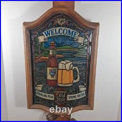 Vintage 1980 Heileman's Old Style Lighted Beer Sign Welcome Stained Glass Look