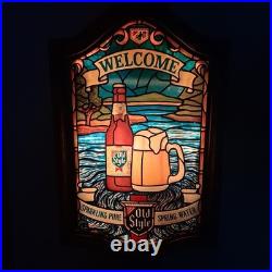 Vintage 1980 Heileman's Old Style Lighted Beer Sign Welcome Stained Glass Look