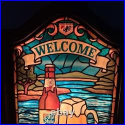 Vintage 1980 Heileman's Old Style Lighted Beer Sign Welcome Stained Glass Look Vintage 1980 Heileman's Old Style Lighted Beer Sign Welcome Stained Glass Look