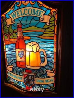 Vintage 1980s Heilemans Old Style Beer Tiffany Style Face Light Up Sign