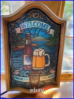 Vintage 1980s Heilemans Old Style Beer Tiffany Style Face Light Up Sign