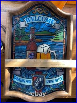 Vintage 1980s Heilemans Old Style Beer Tiffany Style Face Light Up Sign