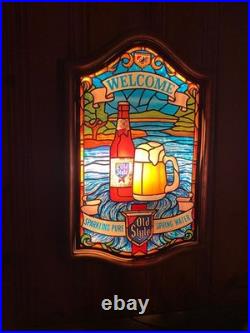 Vintage 1980s Heilemans Old Style Beer Tiffany Style Face Light Up Sign