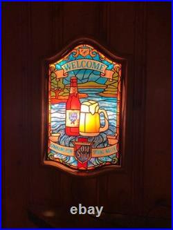 Vintage 1980s Heilemans Old Style Beer Tiffany Style Face Light Up Sign