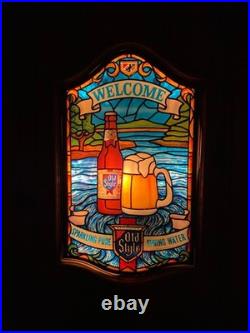 Vintage 1980s Heilemans Old Style Beer Tiffany Style Face Light Up Sign