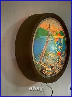 Vintage 1983 Old Style Beer Sign Lighted Waterfall Barrel Light Up Sign