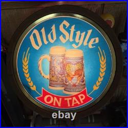 Vintage 1983 Old Style on Tap Beer Lighted Barrel 16 Round Sign Stein