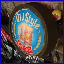 Vintage 1983 Old Style on Tap Beer Lighted Barrel 16 Round Sign Stein