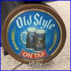 Vintage 1983 Old Style on Tap Beer Lighted Barrel 16 Round Sign Stein