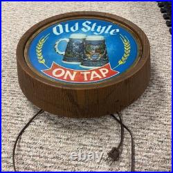 Vintage 1983 Old Style on Tap Beer Lighted Barrel 16 Round Sign Stein