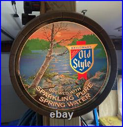 Vintage 1983 Old style beer sign lighted waterfall barrel head topper keg MC8