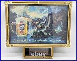 Vintage 1986 Heileman's Old Style Beer Lighted Digital Clock Waterfall Sign