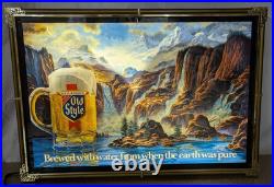 Vintage 1986 Heileman's Old Style Beer Lighted Motion Waterfall Sign 24x17