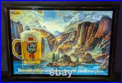 Vintage 1986 Heileman's Old Style Beer Lighted Motion Waterfall Sign 24x17