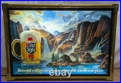 Vintage 1986 Heileman's Old Style Beer Lighted Motion Waterfall Sign 24x17