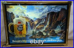 Vintage 1986 Heileman's Old Style Beer Lighted Motion Waterfall Sign 24x17