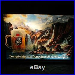 Vintage 1986 OLD STYLE BEER WATERFALL GORGE MOTION BAR LIGHTED SIGN HEILEMANS
