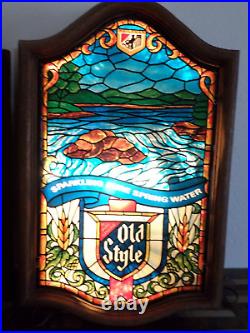 Vintage 2 Heileman Old Style Sparkling Pure Spring Water Lighted Beer Signs