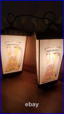 Vintage 2 Old Style Beer Hanging Lighted Signs Heilemans 3 Sided