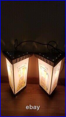 Vintage 2 Old Style Beer Hanging Lighted Signs Heilemans 3 Sided