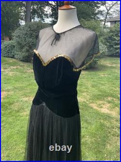 Vintage 30s / 40s Velvet /toole/ Sequin Ballgown. Old Hollywood Style. As Is
