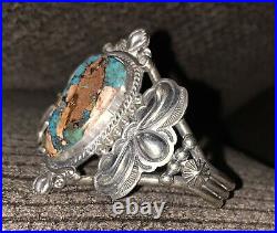 Vintage 54 Gram Navajo Sterling & Turquoise cuff style bracelet, Old! A Must See