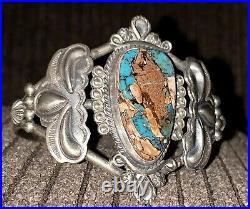 Vintage 54 Gram Navajo Sterling & Turquoise cuff style bracelet, Old! A Must See