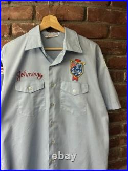 Vintage 60s 70s Unitog Old Style Beer Chain Stitched Work Wear Shirt XL Distress