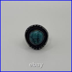 Vintage 70s Navajo Sterling Silver Turquoise Ring Women 7.5 Old Pawn Style 8g