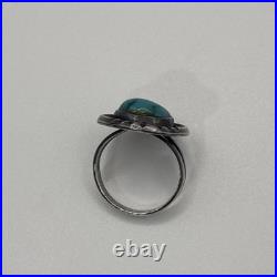 Vintage 70s Navajo Sterling Silver Turquoise Ring Women 7.5 Old Pawn Style 8g