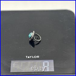 Vintage 70s Navajo Sterling Silver Turquoise Ring Women 7.5 Old Pawn Style 8g