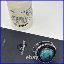 Vintage 70s Navajo Sterling Silver Turquoise Ring Women 7.5 Old Pawn Style 8g