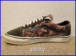 Vintage 80's Vans Style 36 Swiss Camo Green Suede Old Skool Made In USA Size 10