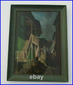Vintage Antique Urban Oil Painting American Regionalism Wpa Style Old House Home