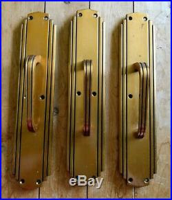 Vintage Art Deco Brass Entry Door Pull Handles Old Marquee Style Salvage 14.5x3