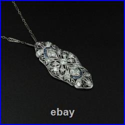 Vintage Art Deco Style Old European Cut Lab Created Diamond 925 Silver Pendant