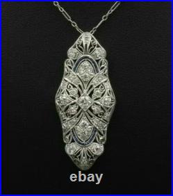 Vintage Art Deco Style Old European Cut Lab Created Diamond 925 Silver Pendant