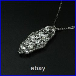 Vintage Art Deco Style Old European Cut Lab Created Diamond 925 Silver Pendant