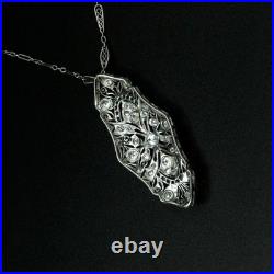 Vintage Art Deco Style Old European Cut Lab Created Diamond 925 Silver Pendant