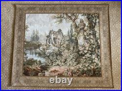 Vintage Aubusson Style Tapestry Pastoral Scene Old Mill French Jacquard Large